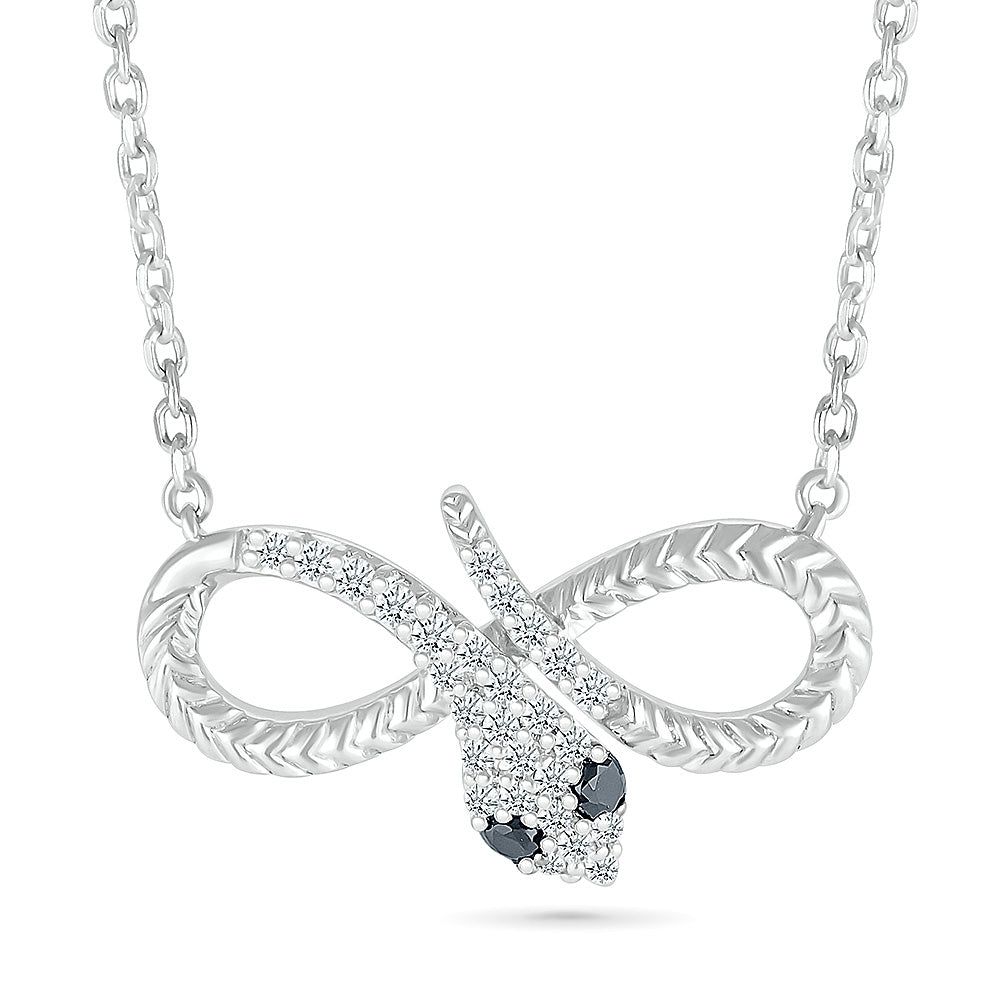 1/4ctw Diamond and Treated Black Diamond Snake Infinity Sterling Silver Necklace