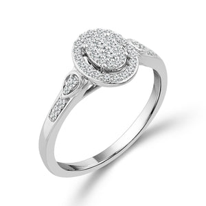 1/4ctw Oval Diamond Cluster Halo White Gold Promise Ring - Size 7