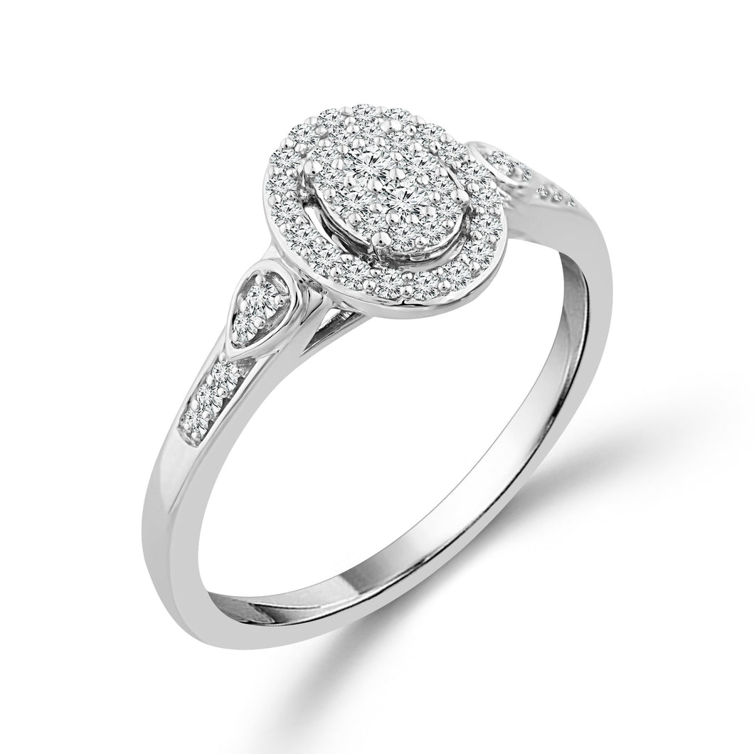 1/4ctw Oval Diamond Cluster Halo White Gold Promise Ring - Size 7