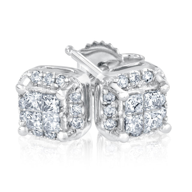 1/4ctw Princess Center Diamond White Gold Stud Earrings