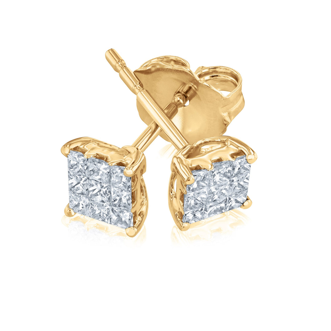 1/4ctw Princess Diamond Composite Yellow Gold Stud Earrings