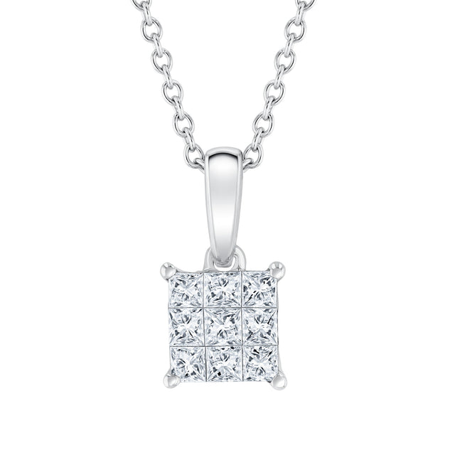 1/4ctw Princess Diamond White Gold Pendant Necklace