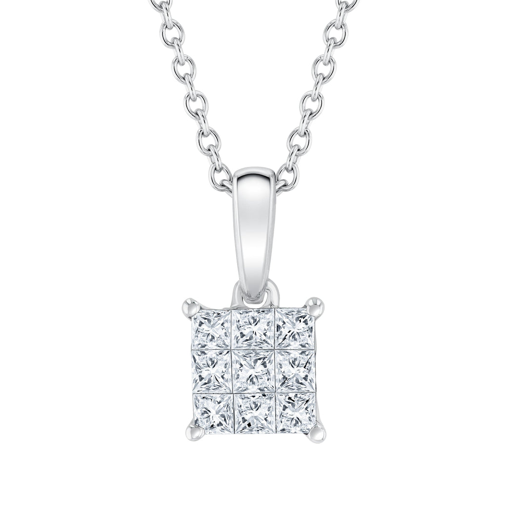 1/4ctw Princess Diamond White Gold Pendant Necklace