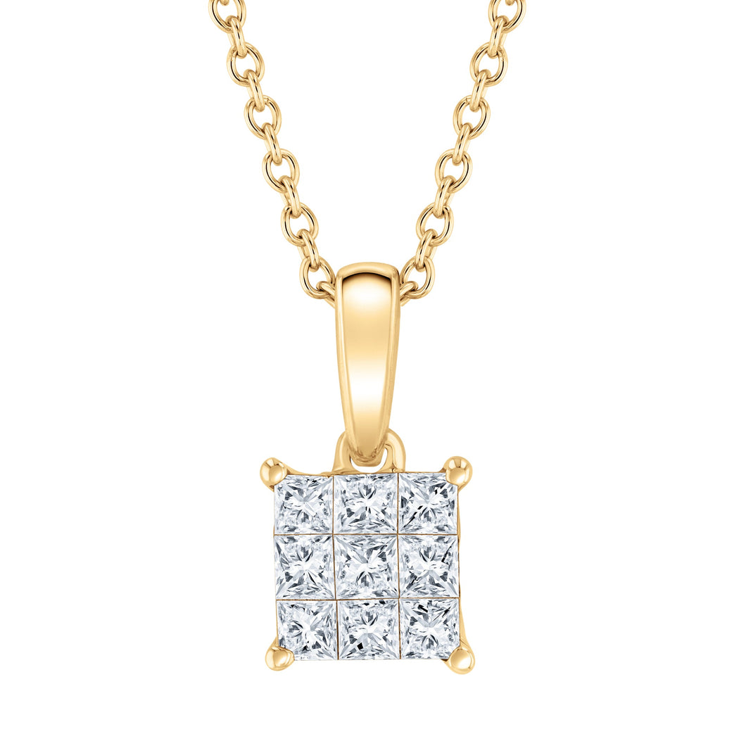 1/4ctw Princess Diamond Yellow Gold Pendant Necklace