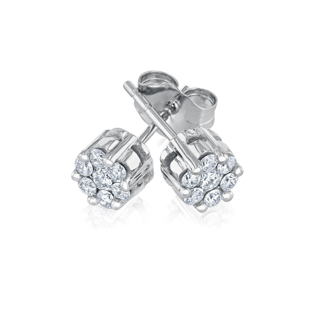 1/4ctw Round Diamond Composite Flower White Gold Stud Earrings