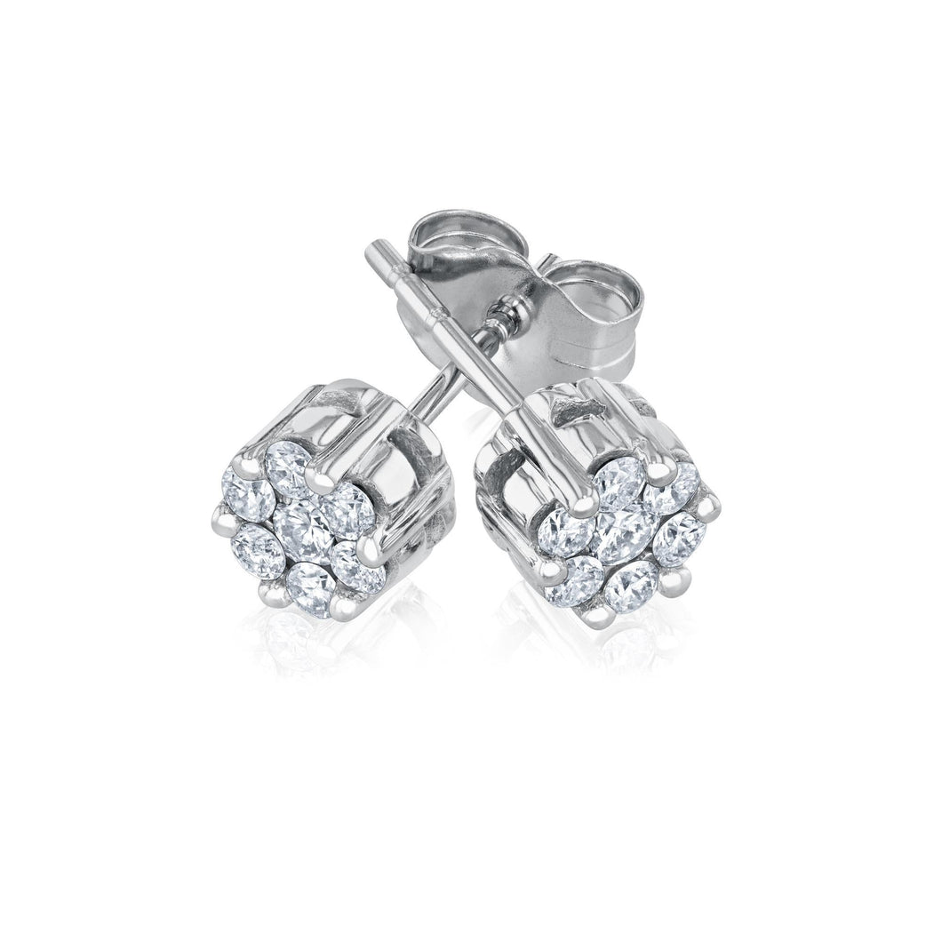 1/4ctw Round Diamond Composite Flower White Gold Stud Earrings