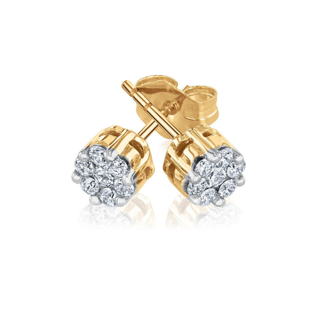 1/4ctw Round Diamond Composite Flower Yellow Gold Stud Earrings
