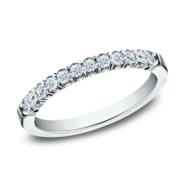 1/4ctw Round Diamond Crescent Shared Prong White Gold Wedding Band 2mm - Size 8