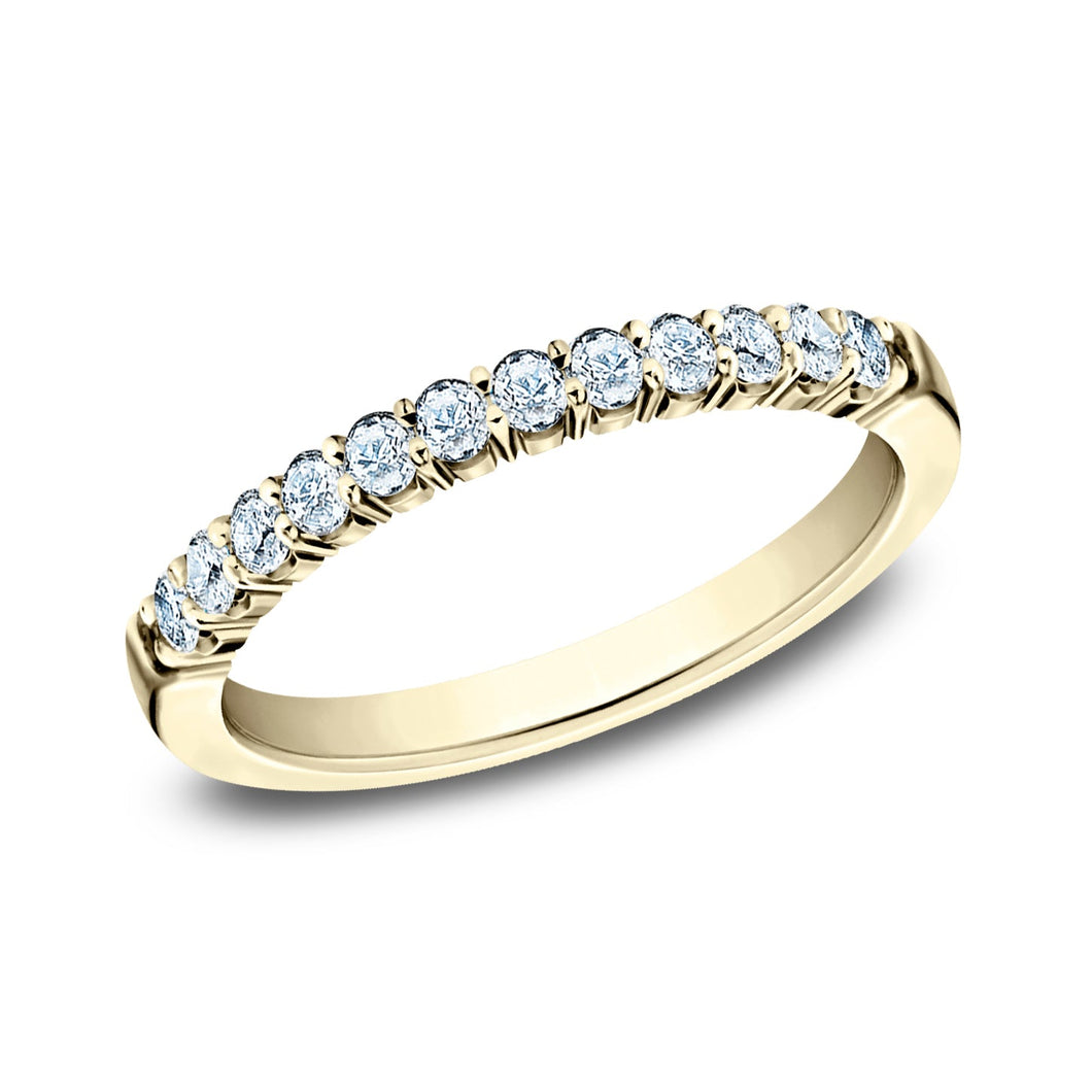 1/4ctw Round Diamond Crescent Shared Prong Yellow Gold Wedding Band 2mm - Size 4