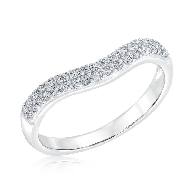 1/4ctw Round Diamond Double Row Curved White Gold Wedding Band | Embrace Collection