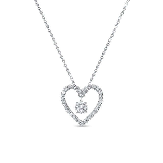 1/4ctw Round Diamond Heart White Gold Pendant Necklace