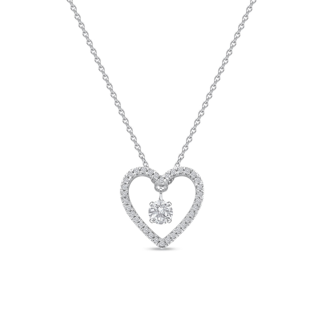 1/4ctw Round Diamond Heart White Gold Pendant Necklace