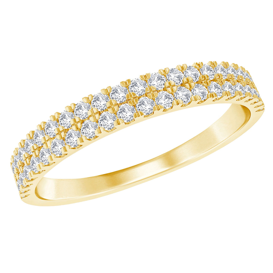 1/4ctw Round Diamond Prong-Set Double Row Yellow Gold Band - Embrace Collection - Size 7