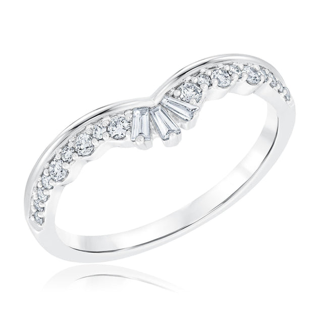 1/4ctw Round and Baguette Diamond Crown Curved White Gold Wedding Band | Embrace Collection