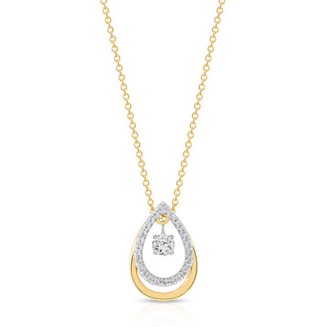 1/4ctw Twinkling Diamond Double Teardrop Yellow Gold Pendant Necklace