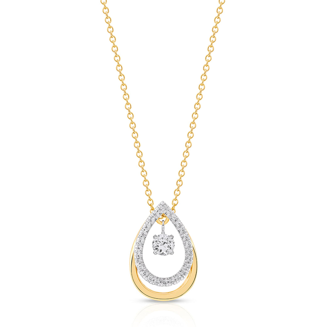 1/4ctw Twinkling Diamond Double Teardrop Yellow Gold Pendant Necklace