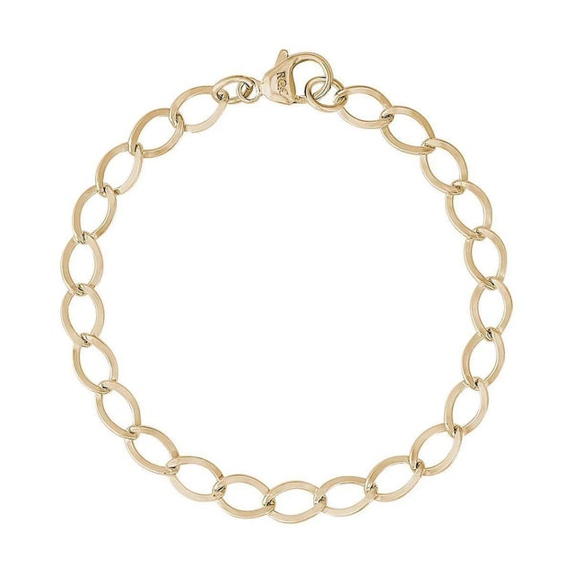 14k Yellow Gold Dapped Curb Link Classic Charm Bracelet, 7 Inches