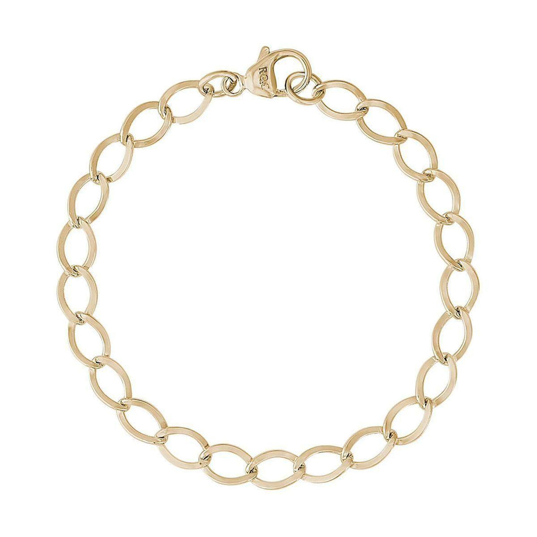 14k Yellow Gold Dapped Curb Link Classic Charm Bracelet, 7 Inches