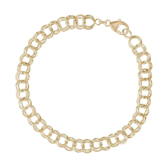 14k Yellow Gold Double Link Classic Charm Bracelet, 8 Inches