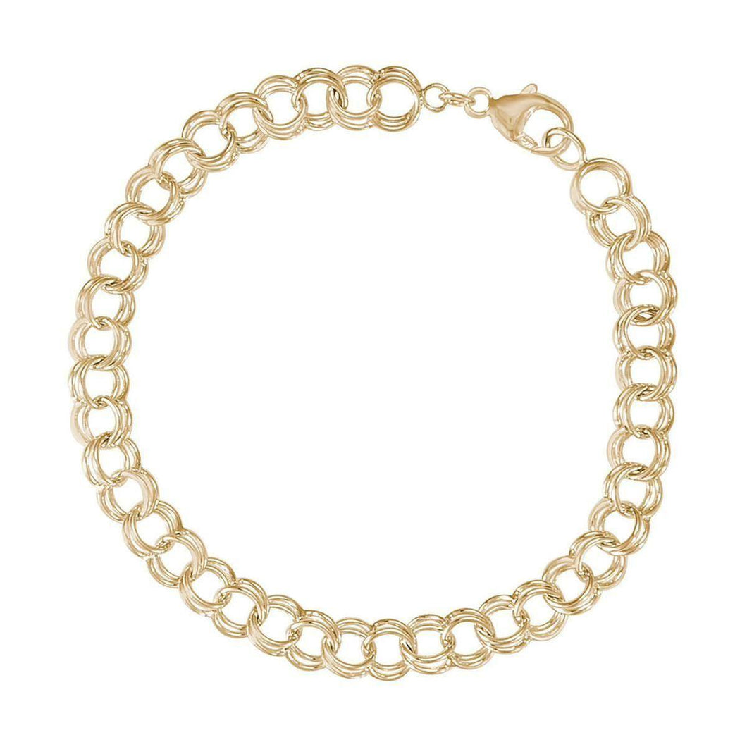 14k Yellow Gold Double Link Classic Charm Bracelet, 8 Inches