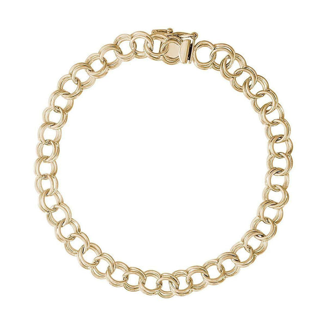14k Yellow Gold Double Link Curb Classic Charm Bracelet, 7 Inches