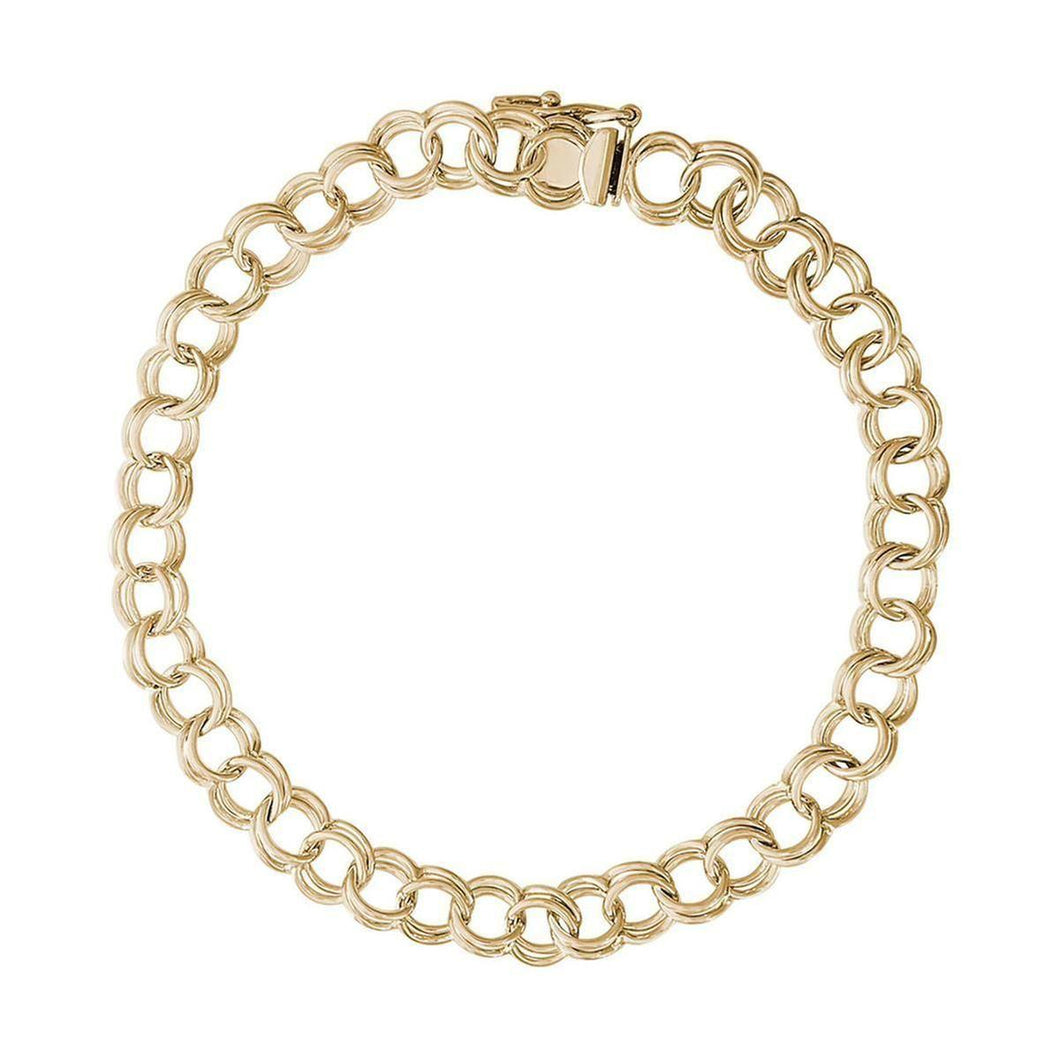 14k Yellow Gold Double Link Curb Classic Charm Bracelet, 7 Inches
