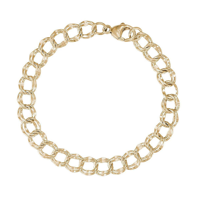 14k Yellow Gold Large Double Link Dapped Curb Classic Charm Bracelet, 8 Inches