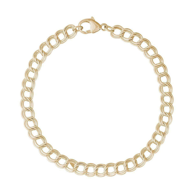 14k Yellow Gold Small Double Link Dapped Curb Classic Charm Bracelet, 8 Inches