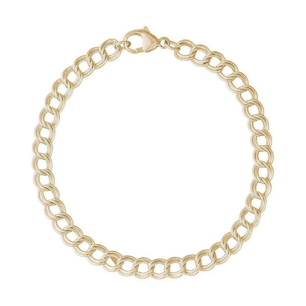 14k Yellow Gold Small Double Link Dapped Curb Classic Charm Bracelet, 8 Inches