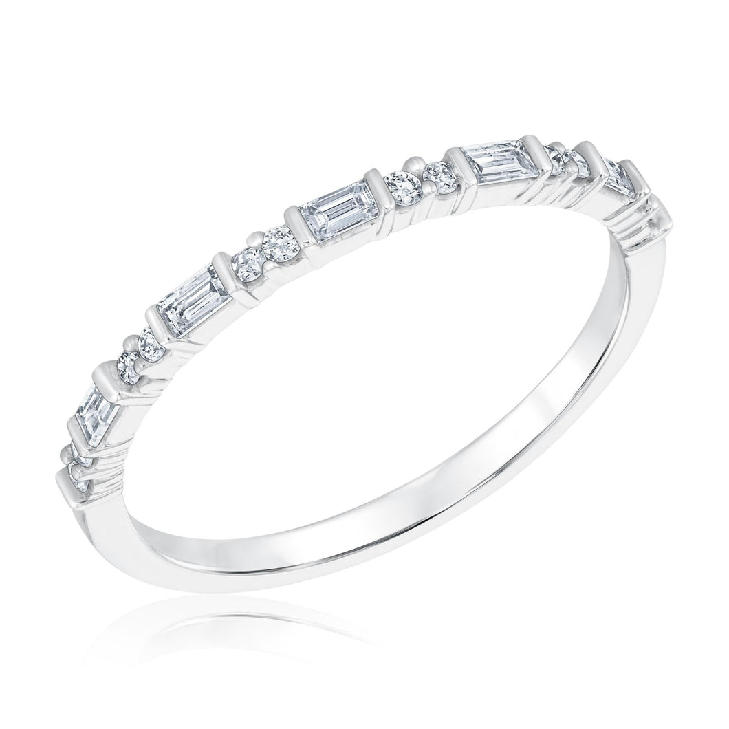 1/5ctw Baguette and Round Diamond White Gold Wedding Band | Embrace Collection