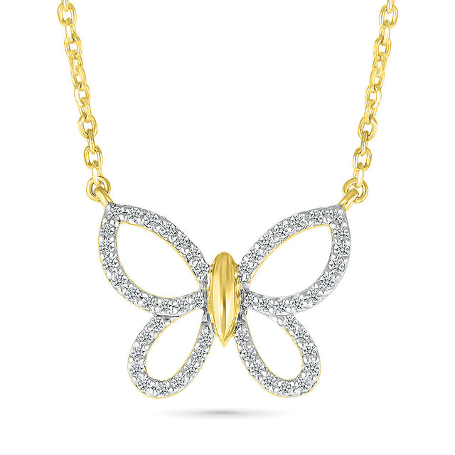 1/5ctw Diamond Butterfly Yellow Gold Pendant Necklace