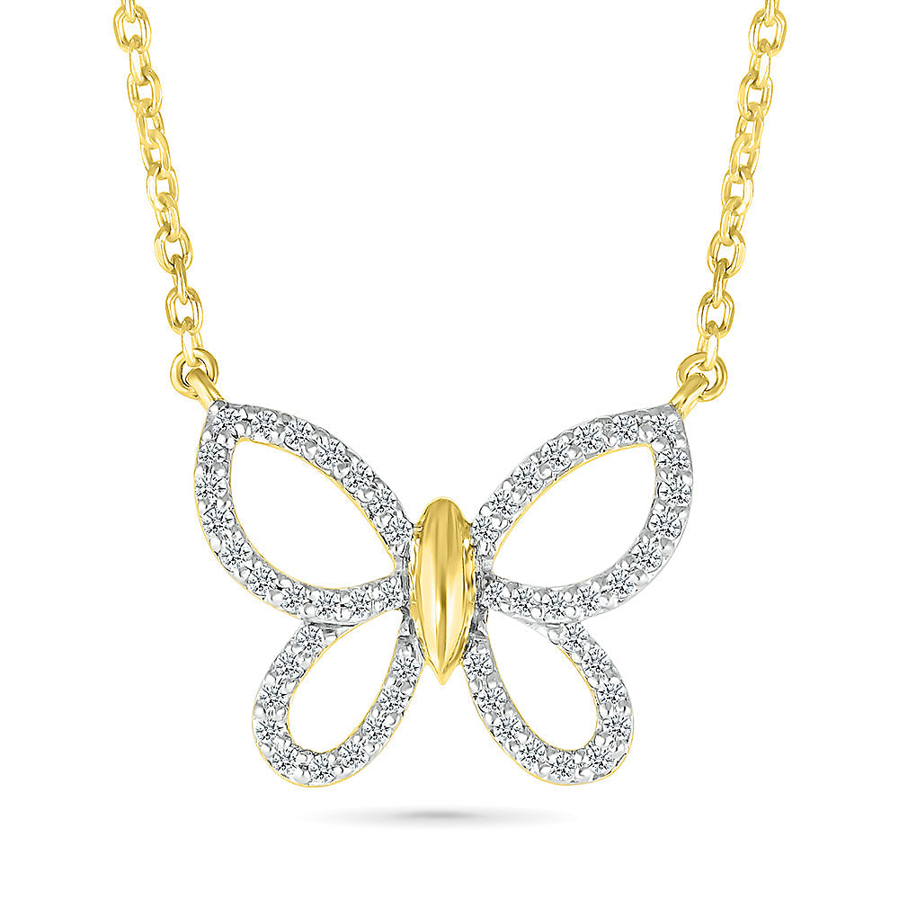 1/5ctw Diamond Butterfly Yellow Gold Pendant Necklace