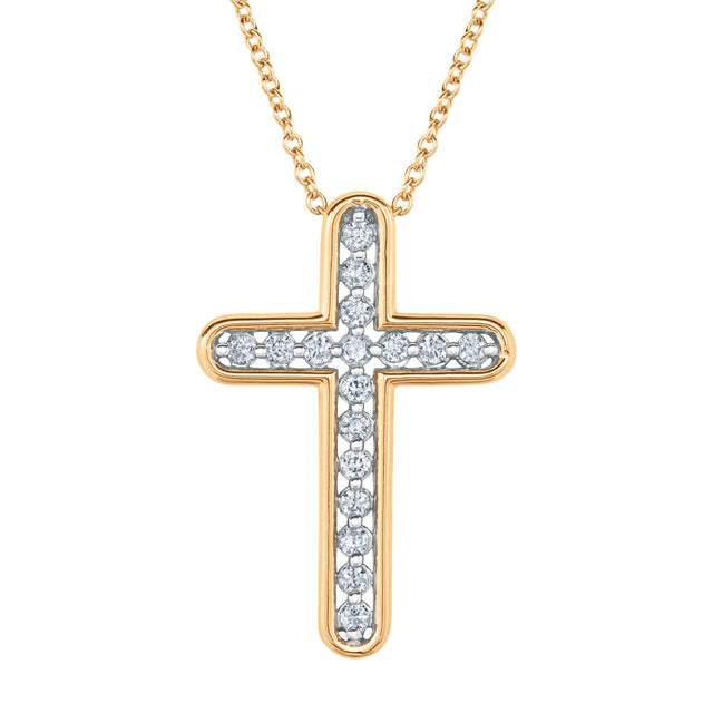 1/5ctw Diamond Cross Yellow Gold Pendant Necklace