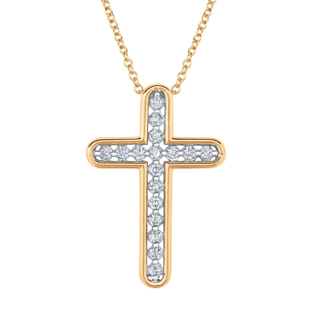 1/5ctw Diamond Cross Yellow Gold Pendant Necklace