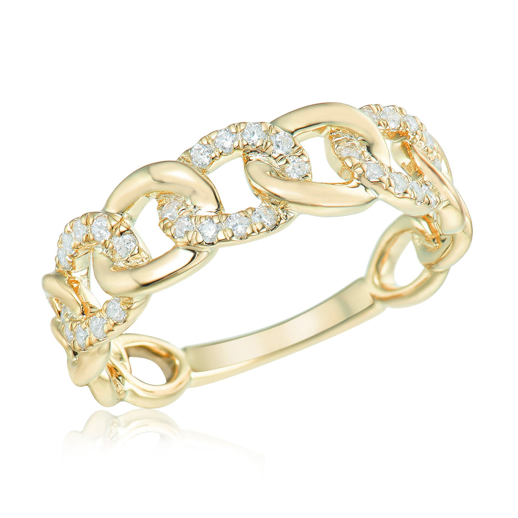 1/5ctw Diamond Curb Link Yellow Gold Ring - Size 7