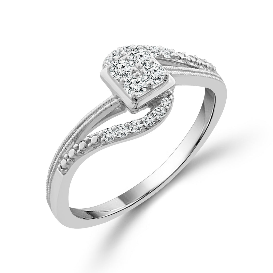1/5ctw Diamond Cushion Cluster Bypass White Gold Promise Ring - Size 7