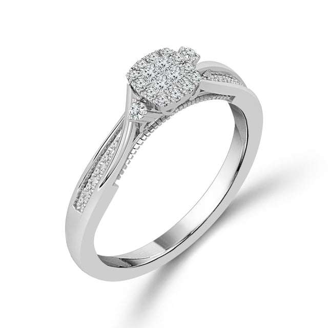 1/5ctw Diamond Cushion Cluster White Gold Promise Ring - Size 6.5