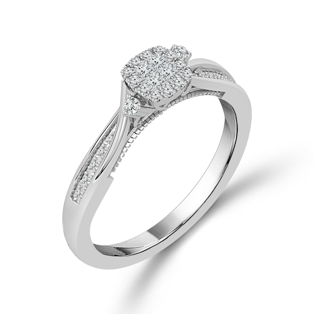 1/5ctw Diamond Cushion Cluster White Gold Promise Ring - Size 6.5