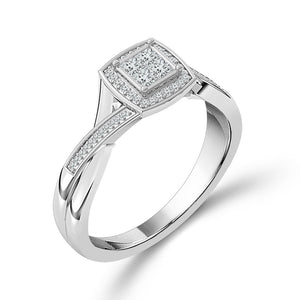 1/5ctw Diamond Cushion Frame White Gold Promise Ring - Size 7