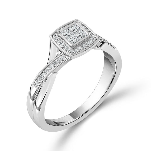 1/5ctw Diamond Cushion Frame White Gold Promise Ring - Size 7