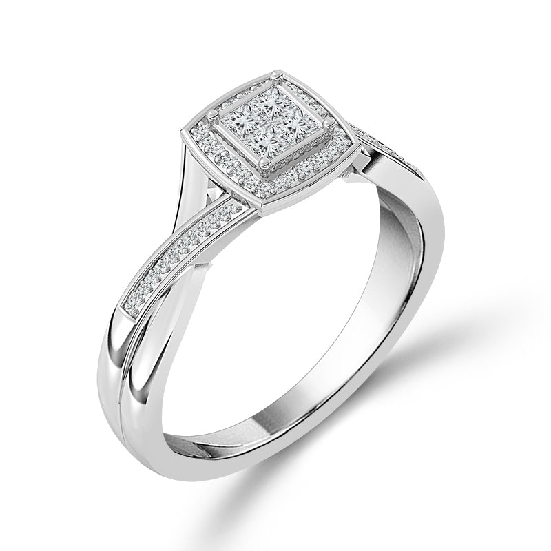 1/5ctw Diamond Cushion Frame White Gold Promise Ring - Size 7