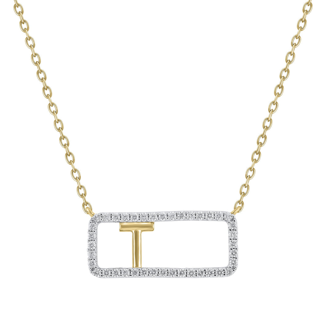 1/5ctw Diamond Frame Yellow Gold Uppercase Initial T Pendant Necklace