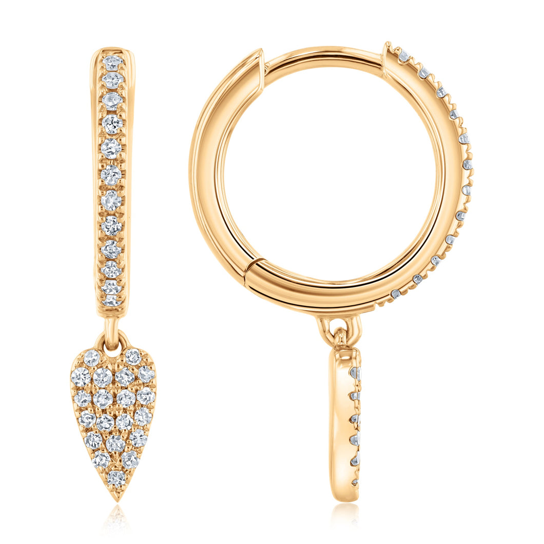 1/5ctw Diamond Heart Yellow Gold Hoop Drop Earrings