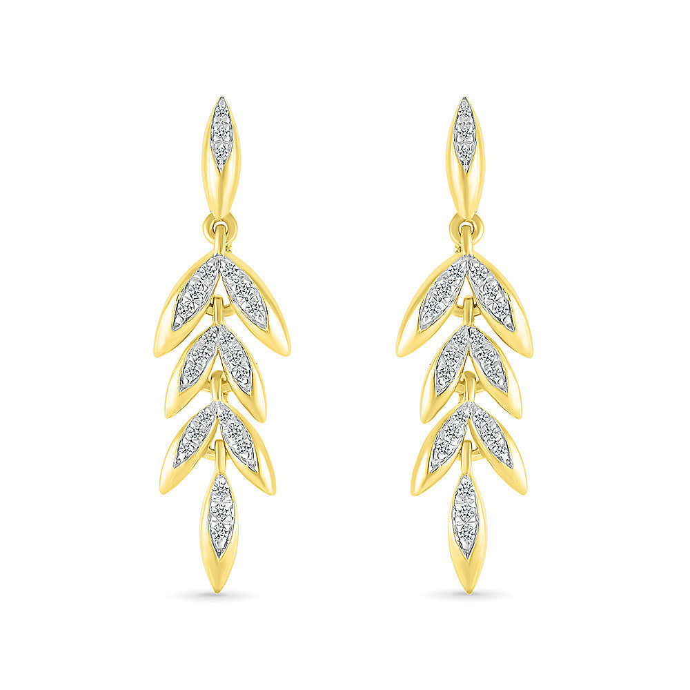 1/5ctw Diamond Leaf Yellow Gold Drop Earrings