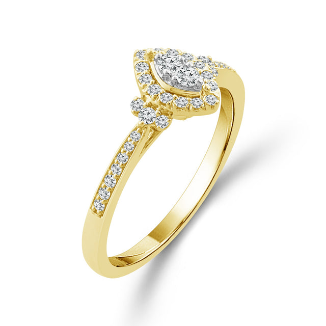 1/5ctw Diamond Marquise Cluster Halo Yellow Gold Promise Ring - Size 7