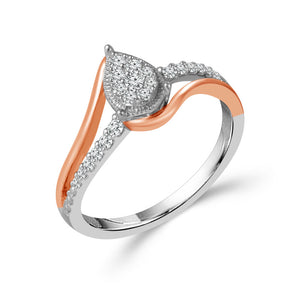 1/5ctw Diamond Pear Cluster Two-Tone White and Rose Gold Promise Ring - Size 7
