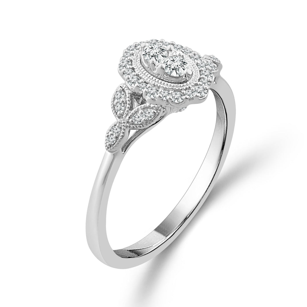 1/5ctw Diamond Scalloped Halo White Gold Promise Ring - Size 7