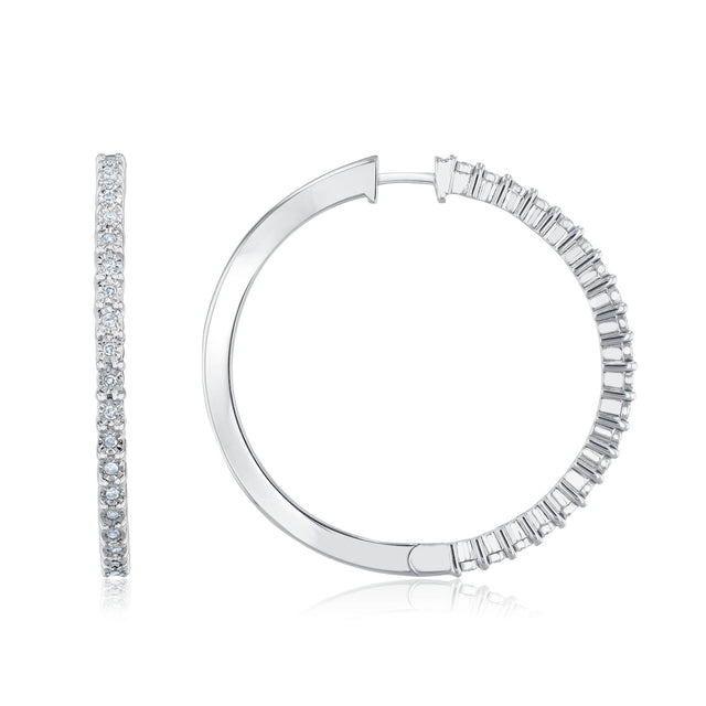1/5ctw Diamond Sterling Silver Hoop Earrings 30mm