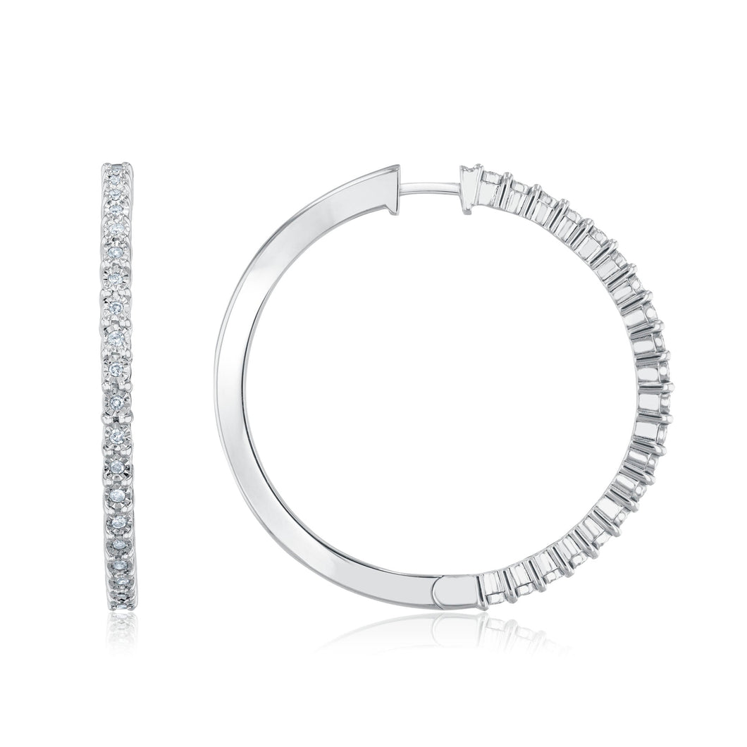 1/5ctw Diamond Sterling Silver Hoop Earrings 30mm