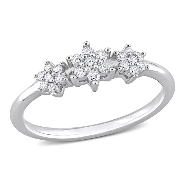 1/5ctw Diamond Triple Floral Cluster Sterling Silver Fashion Ring - Size 5